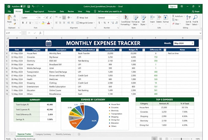 create a custom excel spreadsheet, automated tracker, and professional workbook